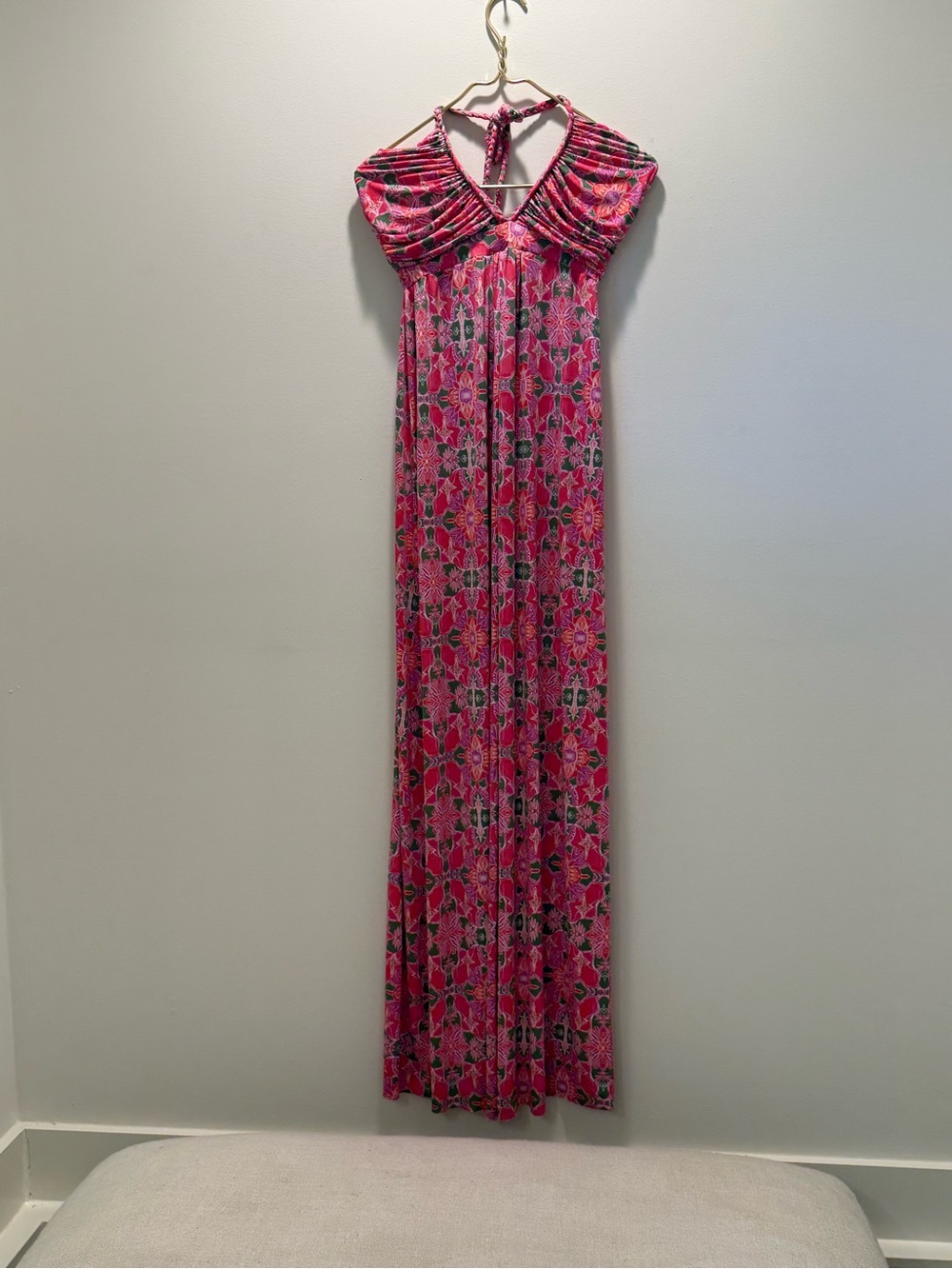 Misa Los Angeles Pink Floral Halter Maxi Dress